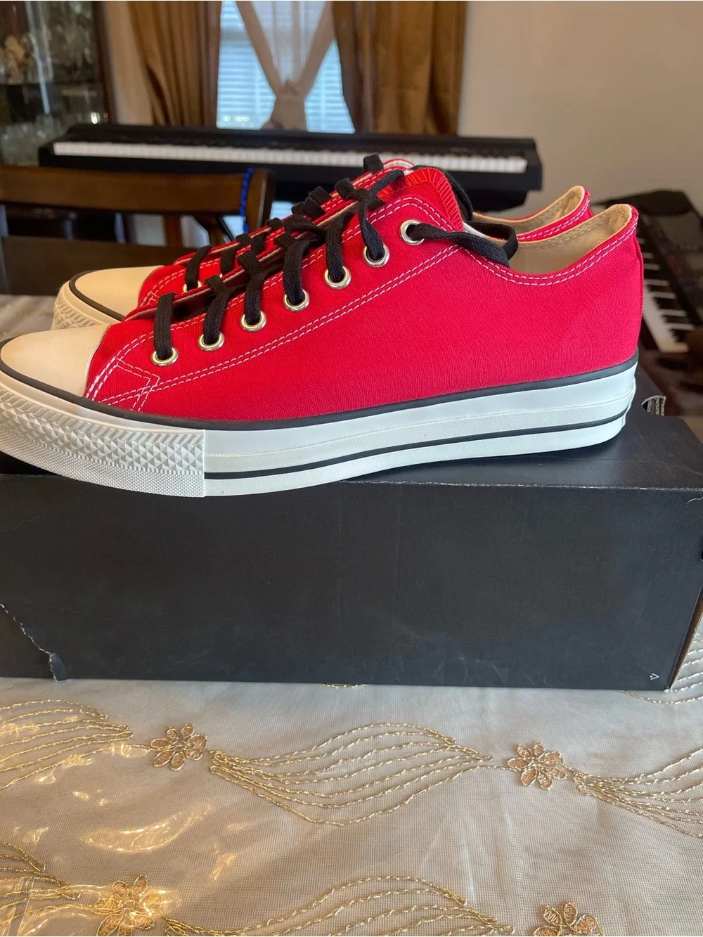 Converse Low-Top Sneakers in Red with Black Laces